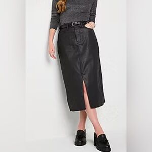 a.n.a Womens Coated Denim Midi High Rise Pencil Skirt